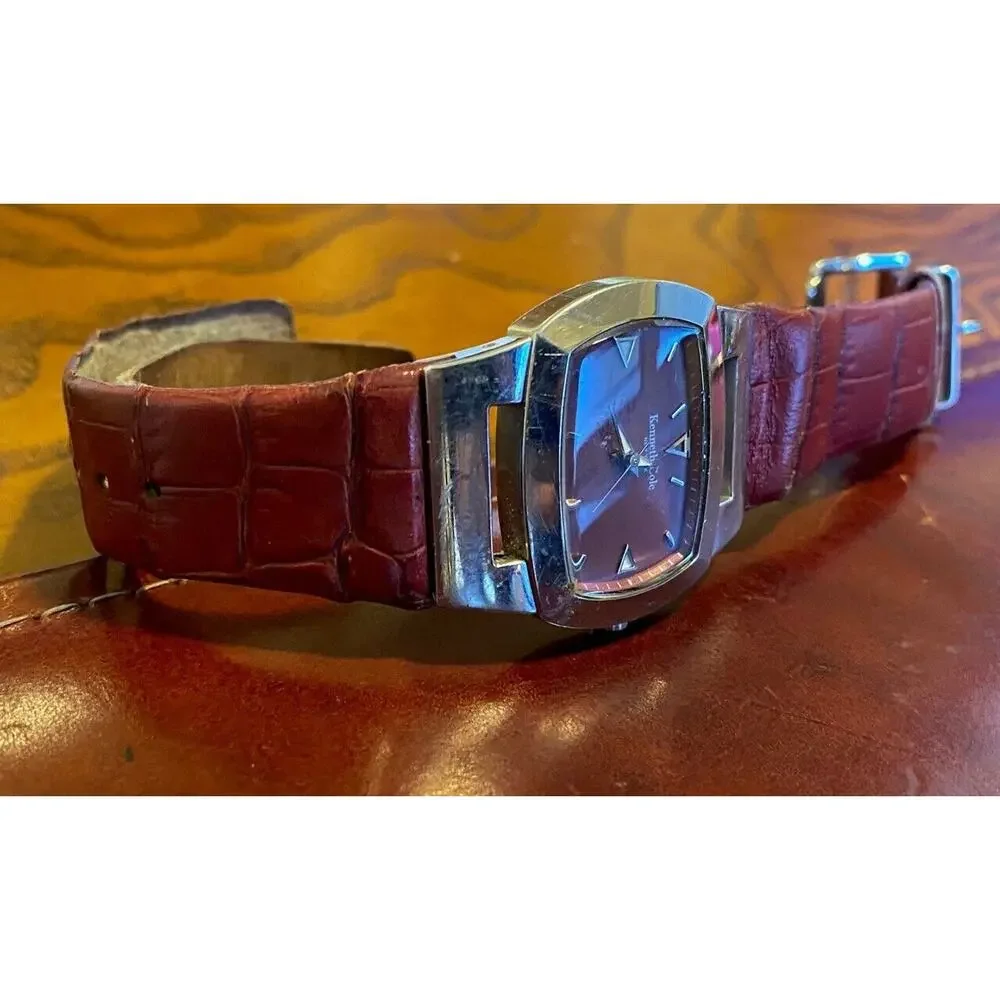 VTG Women's Kenneth Cole New York Watch, Silver Tone with Maroon Band and Face
